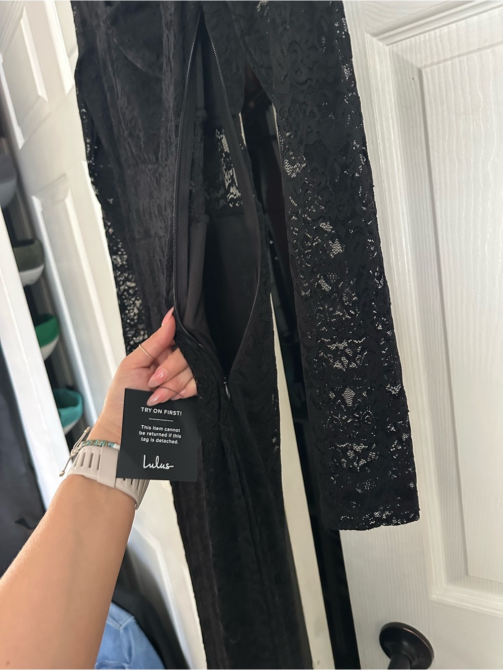 Lulus Sensationally Poised Black Lace Long-Sleeve Evening Dress with Thigh Slit - Picture 8 of 10